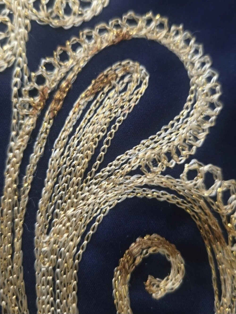 Vtg Embroided Moroccan Caftan, Maxi Dress, Navy & Gold, Travel, Party, One Size - Picture 11 of 11